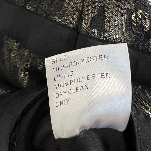 Tadashi Shoji Black Gold Sequin Mesh Illusion Cocktail Sheath Dress Size 8 - Picture 10 of 11